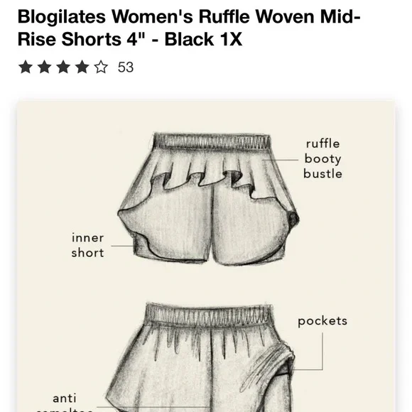 Blogilates Women's Ruffle Woven Mid-Rise Shorts 4" - Black 1X - Picture 5 of 5